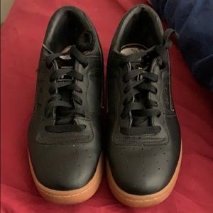 FILA’s- Black with bubble gum bottom